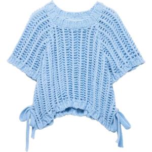 imageCHARTOU Womens Chunky Knit Cropped Sweater Vest Cute Side Bow Tie Hollow Out Loose Pullover Tank TopsBlue