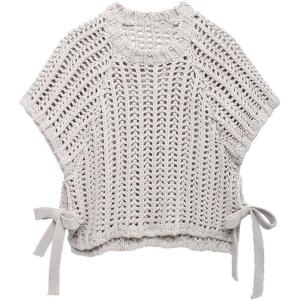 imageCHARTOU Womens Chunky Knit Cropped Sweater Vest Cute Side Bow Tie Hollow Out Loose Pullover Tank TopsGrey