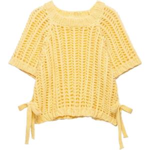 imageCHARTOU Womens Chunky Knit Cropped Sweater Vest Cute Side Bow Tie Hollow Out Loose Pullover Tank TopsYellow