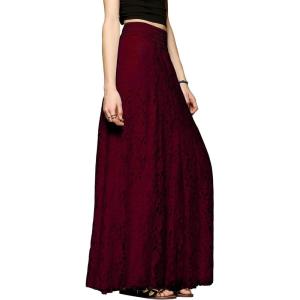 imageCHARTOU Womens Elegant Floral Lace Elastic High Waist Pleated Maxi Long Beach SkirtsRed