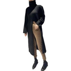 imageCHARTOU Womens Elegant Turtleneck High Slit Maxi Long Knitted Sweater DressBlack