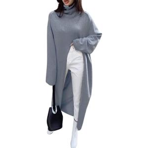 imageCHARTOU Womens Elegant Turtleneck High Slit Maxi Long Knitted Sweater DressGrey