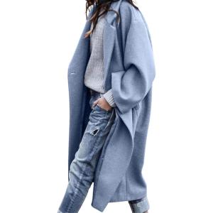 imageCHARTOU Womens Oversized Notched Collar Wool Blend Single Breast Midi Long Trench CoatBlue