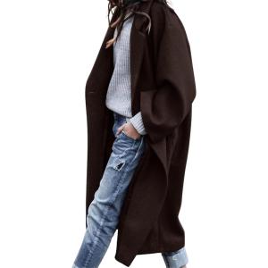 imageCHARTOU Womens Oversized Notched Collar Wool Blend Single Breast Midi Long Trench CoatCoffee
