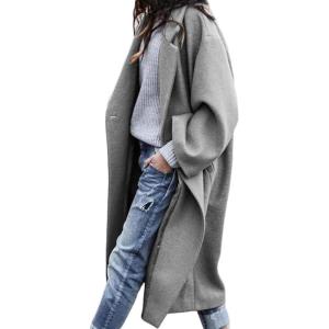 imageCHARTOU Womens Oversized Notched Collar Wool Blend Single Breast Midi Long Trench CoatGrey