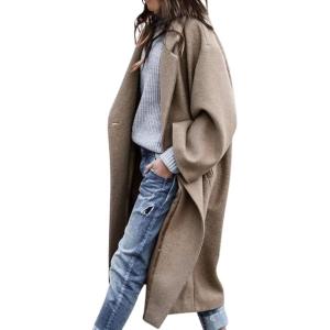 imageCHARTOU Womens Oversized Notched Collar Wool Blend Single Breast Midi Long Trench CoatKhaki