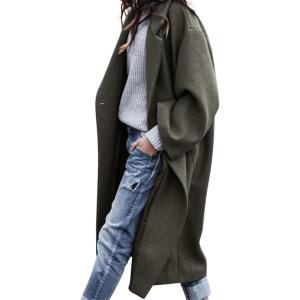 imageCHARTOU Womens Oversized Notched Collar Wool Blend Single Breast Midi Long Trench CoatPickle