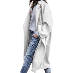 imageCHARTOU Womens Oversized Notched Collar Wool Blend Single Breast Midi Long Trench CoatWhite