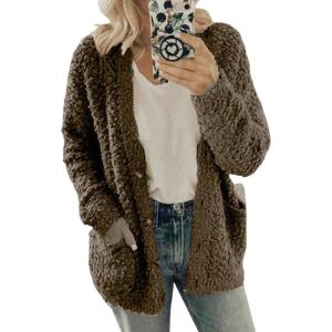 imageCHARTOU Womens Oversized Popcorn Long Sleeve Fuzzy Knit Open Front Cardigan Sweater CoatChocolate