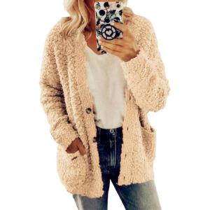 imageCHARTOU Womens Oversized Popcorn Long Sleeve Fuzzy Knit Open Front Cardigan Sweater CoatKhaki