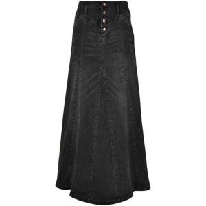 imageCHARTOU Womens Retro Exposure ButtonFly Packaged Hip ALine Maxi Long Denim SkirtBlack