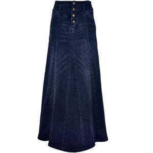 imageCHARTOU Womens Retro Exposure ButtonFly Packaged Hip ALine Maxi Long Denim SkirtDark Blue