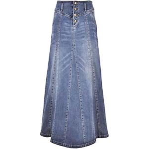 imageCHARTOU Womens Retro Exposure ButtonFly Packaged Hip ALine Maxi Long Denim SkirtLight Blue