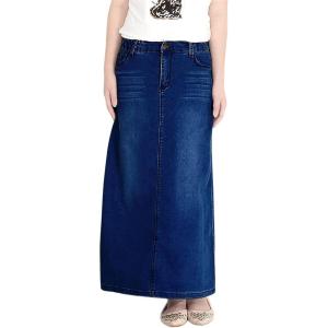imageCHARTOU Womens Stretch Elastic High Waist Washed ALine Denim Jean Maxi Long SkirtBlue