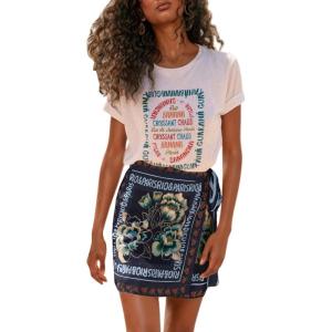 imageCHARTOU Womens Summer Floral Print Wrap Short Skirt Knot Side High Waist A Line Beach Mini SkirtNavy