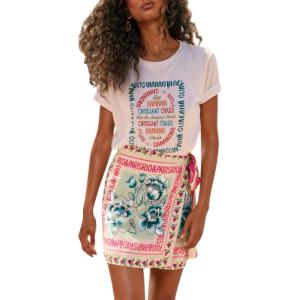 imageCHARTOU Womens Summer Floral Print Wrap Short Skirt Knot Side High Waist A Line Beach Mini SkirtRed