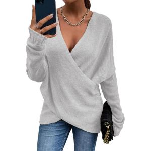 imageCHARTOU Womens Trendy V Neck Crisscross Knitted Sweater Pullover KnitwearWhite