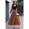imageCHARTOU Womens Stretchy High Waist Woolen Flared A Line Swing Maxi Long SkirtCaramel