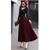 imageCHARTOU Womens Stretchy High Waist Woolen Flared A Line Swing Maxi Long SkirtWine Red