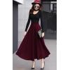 imageCHARTOU Womens Stretchy High Waist Woolen Flared A Line Swing Maxi Long SkirtWine Red