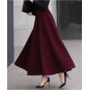 imageCHARTOU Womens Stretchy High Waist Woolen Flared A Line Swing Maxi Long SkirtWine Red