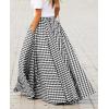 imageCHARTOU Womens Summer Elastic High Waist Plaid Ruffled Maxi Skirt Swing Flowy A Line SkirtBlack