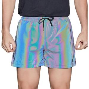 imageCHARTOU Men Trendy Rainbow Reflective Workout Running Shorts Lightweight Fluorescent Biker ShortsBlack