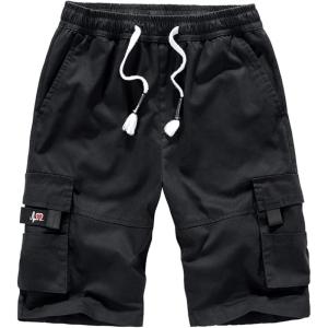 imageCHARTOU Mens Camo Drawstring Multi Pockets Ripstop Walk Tooling Cargo ShortsBlack