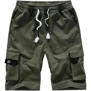 imageCHARTOU Mens Camo Drawstring Multi Pockets Ripstop Walk Tooling Cargo ShortsGreen