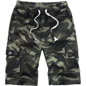 imageCHARTOU Mens Camo Drawstring Multi Pockets Ripstop Walk Tooling Cargo ShortsGreen Camouflage