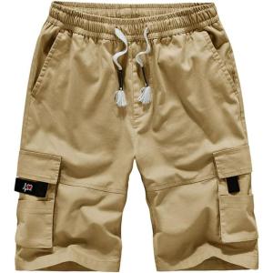 imageCHARTOU Mens Camo Drawstring Multi Pockets Ripstop Walk Tooling Cargo ShortsKhaki