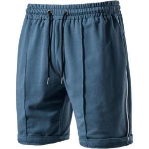 imageCHARTOU Mens Casual Elastic Waistband Drawstring Pleated Athletic Jersey Walk ShortsBlue