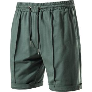 imageCHARTOU Mens Casual Elastic Waistband Drawstring Pleated Athletic Jersey Walk ShortsGreen