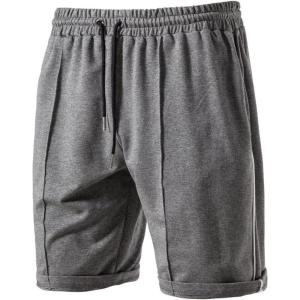 imageCHARTOU Mens Casual Elastic Waistband Drawstring Pleated Athletic Jersey Walk ShortsGrey