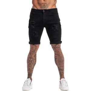 imageCHARTOU Mens Summer MidRise Distressed Roll Up Cuffed Knee Length Denim ShortsBlack