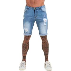imageCHARTOU Mens Summer MidRise Distressed Roll Up Cuffed Knee Length Denim ShortsBlue