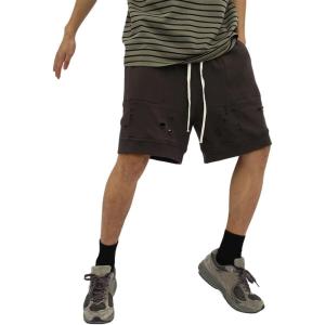 imageCHARTOU UnisexAdults Fashion Broken Drawstring Elastic Waist Cotton Casual Loose Athletic ShortsGrey