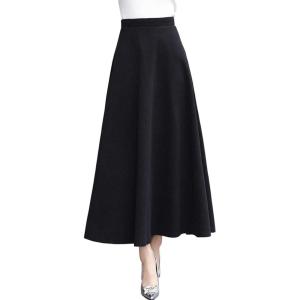 imageCHARTOU Womens Stretchy High Waist Woolen Flared A Line Swing Maxi Long SkirtBlack