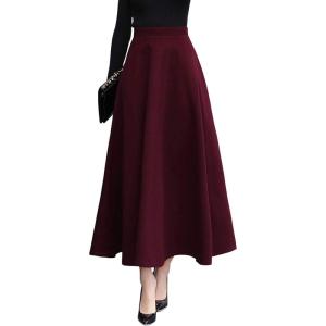 imageCHARTOU Womens Stretchy High Waist Woolen Flared A Line Swing Maxi Long SkirtWine Red