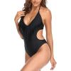 imageCHARTOU Womens Sexy Tassel One Piece Swimsuit Cutout Halter Beach Bikini Bathing Suit MonokiniBlack