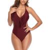 imageCHARTOU Womens Sexy Tassel One Piece Swimsuit Cutout Halter Beach Bikini Bathing Suit MonokiniWine Red