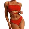 imageCHARTOU Womens Sexy 2 Piece Triangle Bikini Sets Crisscross Tie Beach Thong Swimsuit with PadsRed