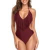 imageCHARTOU Womens Sexy Tassel One Piece Swimsuit Cutout Halter Beach Bikini Bathing Suit MonokiniWine Red