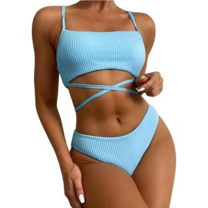 imageCHARTOU Womens Sexy 2 Piece Triangle Bikini Sets Crisscross Tie Beach Thong Swimsuit with PadsBlue