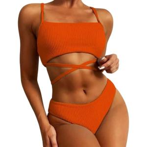 imageCHARTOU Womens Sexy 2 Piece Triangle Bikini Sets Crisscross Tie Beach Thong Swimsuit with PadsOrange