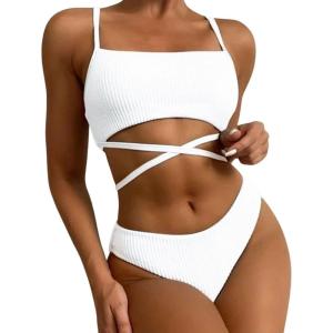 imageCHARTOU Womens Sexy 2 Piece Triangle Bikini Sets Crisscross Tie Beach Thong Swimsuit with PadsWhite