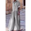 imageCHARTOU Women Plaid Jumpsuit Button Shirt Roll Up Long Sleeve Romper Gingham Wide Leg Jumpsuit Flowy Pants One PieceBlack