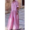 imageCHARTOU Women Plaid Jumpsuit Button Shirt Roll Up Long Sleeve Romper Gingham Wide Leg Jumpsuit Flowy Pants One PiecePink