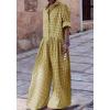 imageCHARTOU Women Plaid Jumpsuit Button Shirt Roll Up Long Sleeve Romper Gingham Wide Leg Jumpsuit Flowy Pants One PieceYellow