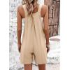 imageCHARTOU Women Summer Loose Bib Romper Short Overalls Pleated Cotton Linen Jumpsuit Sleeveless Wide Leg Overalls RomperApricot